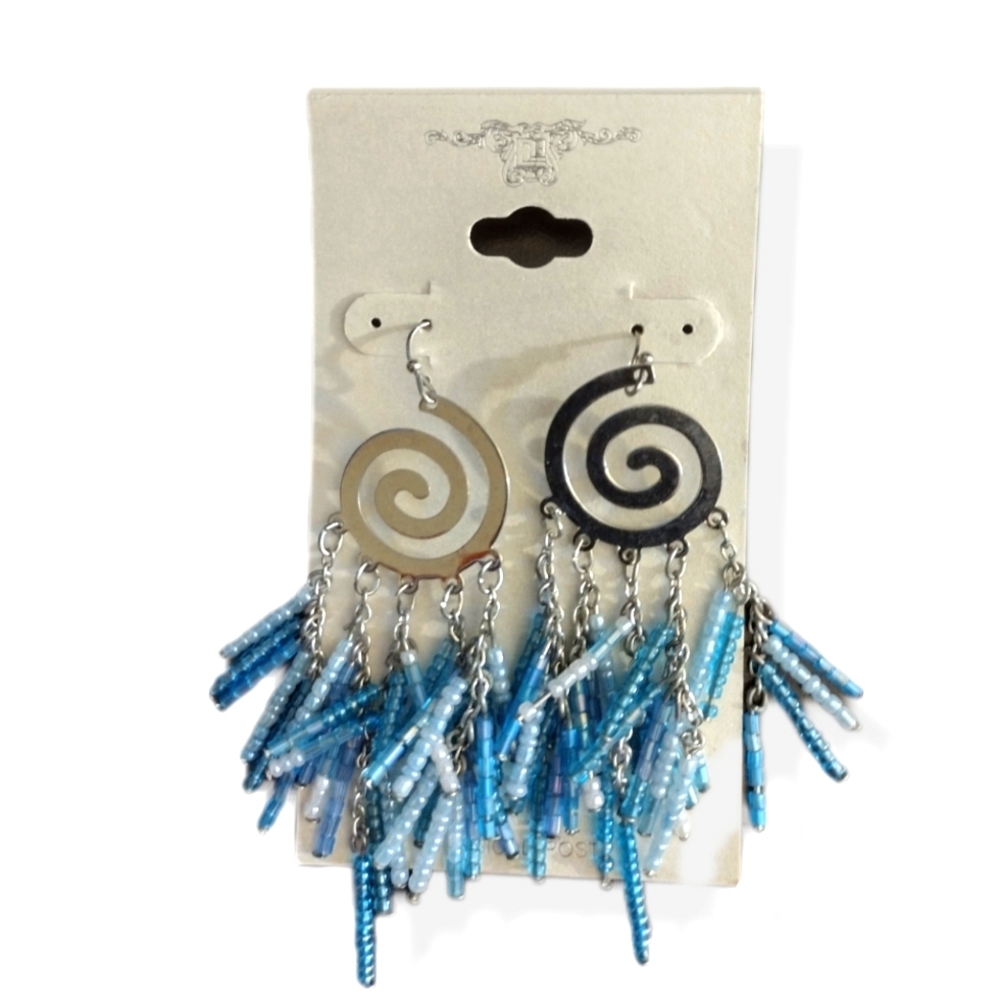Hanging blue bead earrings
